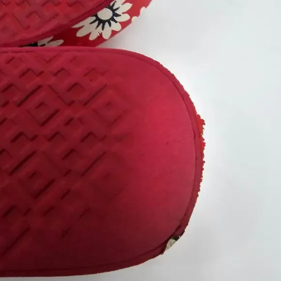 Tory Burch Red Flower Print Wedge Heel Flip Flop Sandals Women's Size Unmarked - Picture 10 of 12